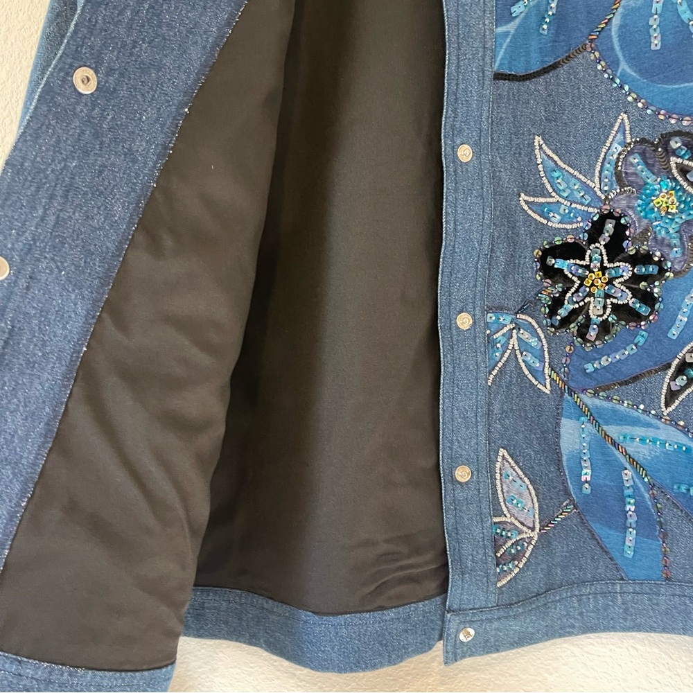 Vintage Anage Jean Jacket with Floral and Beaded Embellishments - Picture 5 of 13